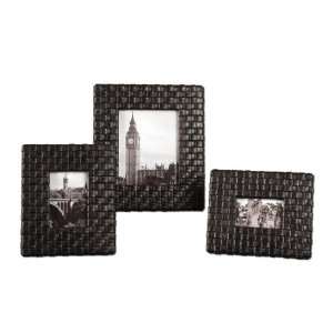   Photo Frames (Set of 3) Woven, Faux Leather Straps