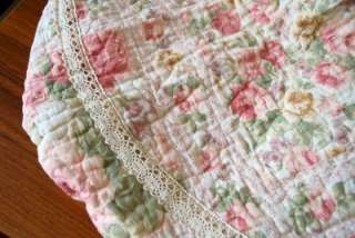 England Pink Rose Quilted Cotton Toilet Cover / Mat Set  