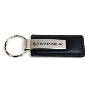   Si Black Leather Official Licensed Keychain Key Fob Ring Automotive