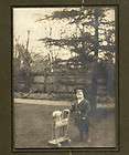Old real Photo. Boy w/Antique Wooden Hobby TOY HORSE.