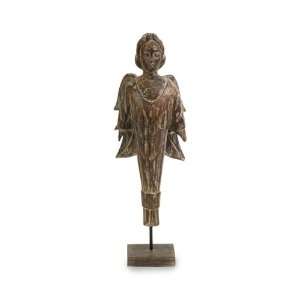 20.5 Handcrafted Albasia Wood Angel Decorative Figure with Iron Stand 