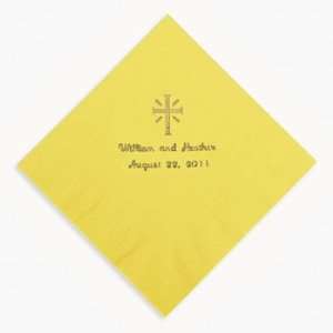 Personalized Gold Cross Beverage Napkins   Yellow   Tableware 