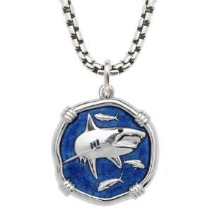  Mens Guy Harvey 35mm Blue Enamel Shark Necklace Jewelry