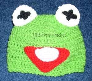 BOUTIQUE Crocheted KERMIT THE FROG Beanie Hat Skullcap  