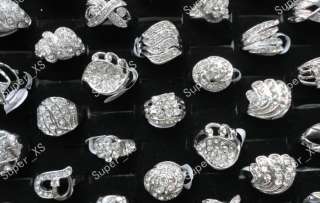 wholesale jewelry lots 10pcs multi Rhinestone silver Plated Rings free 