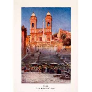  1911 Print Santissima Trinita Dei Monti Rome Italy Roma 