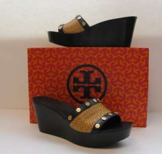 Tory Burch Joanie Straw slide black natural Sandal New shoe 8 1/2 8.5 