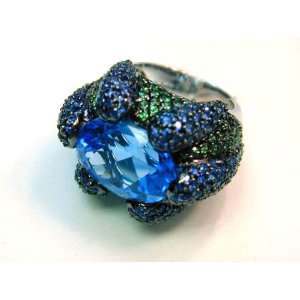  Blue Topaz Sapphire & Tsavorite Cocktail Ring Jewelry