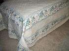 new  home king quilt quilted bedspread blue roses ivory
