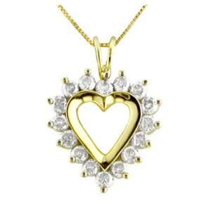  10K Yellow Gold Diamond Heart Pendant 1ct tw. 18 Chain Jewelry