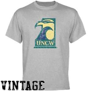 UNC Wilmington Seahawks Ash Distressed Logo Vintage T shirt  