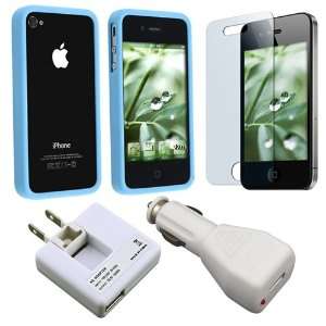  With iPhone® 4 accessories kits Sky Blue TPU Bumper Case + CAR 