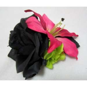  NEW Black Pink and Green Hair Flower Clip, Limited 