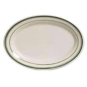  Tuxton Green Bay Green Banded White Oval Platter   11 5/8 