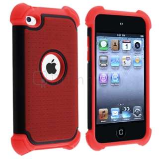 Red TRIPLE LAYER HYBRID IMPACT HARD CASE+PRIVACY FILM FOR IPOD TOUCH 4 