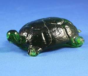 Pilgrim Glass Hand Blown Green Turtle Figurine  