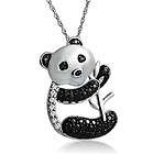 Sterling Silver Black and White Diamond Panda Bear Necklace on an 