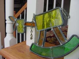 STAINED GLASS big rocking HORSE Vintage 6 Sun Catcher Art Cute OOAK 