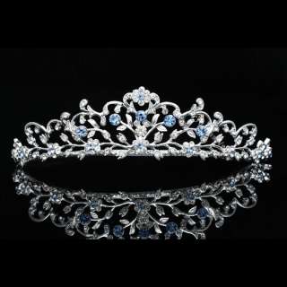 Blue Bridal Wedding Rhinestone Crystal Floral Tiara Crown V797  