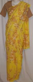 Yellow Brown Gypsy Indian Sari Fabric Panel Saree  