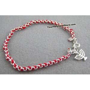   Red String Kabbalah Bracelet with Menorah Pendant 