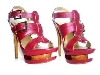 NEW Red Strappy Platform Buckle Dress Heels Sandals  