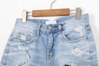 VINTAGE look HOT PANTS destroyed cuffed jean denim shorts light blue 