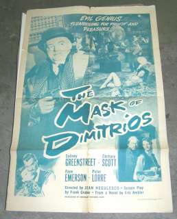 Original The Mask of Dimitrios Re Release Movie Poster 27 x 41 Good 