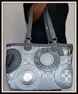 NWT $398 COACH Pieced Signature Patchwork Leather Tote Silver Grey 