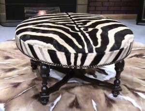 Authentic Zebra Round Ottomon Real Zebra Hide  