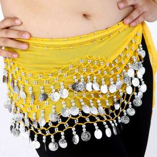 Hot 3 Rows Belly Dance Hip Skirt Scarf Wrap Belt Hipscarf with 128 