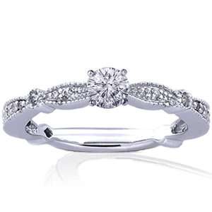   Cut Diamond Engagement Ring Pave Set W Milgrains 14K GOLD SI2 GIA
