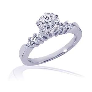   Ct Round Cut Diamond Tapered Engagement Ring 14K WHITE GOLD SI1 H GIA