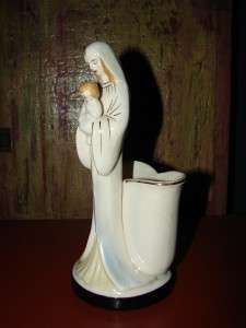   White Ceramic Virgin Mary And Baby Jesus Statue/Planter/Vase  