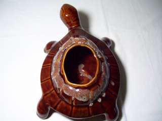 Vintage Ceramic Turtle Planter Full Size Drip Glaze Rare Collectible 
