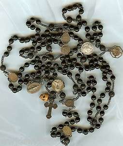 15 Decade GuttaPercha 5MM Beaded Nun DblChain c1860 Rosary W/Memento 