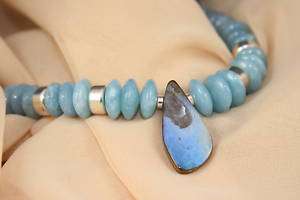 Australian Blue Agate Boulder Opal Pendant Necklace  