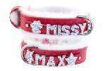 PERSONALIZED DOG PET COLLARS 6 FREE RHINESTONE LETTERS RED FUR LINED 