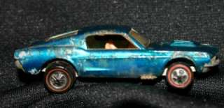 1968 Vintage Hot Wheel Redline Custom Mustang Open Hood Aqua Blue 