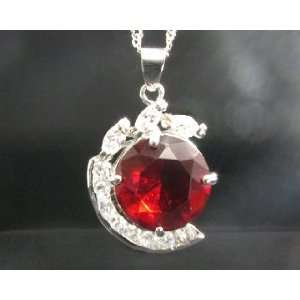 Necklace & Round Cut Red Ruby White Gold GP LOVE GIFT Pendant For Lady 