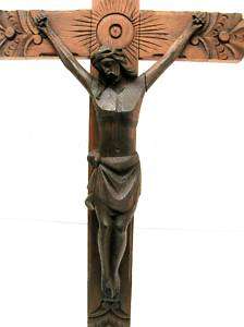 Huge Old Antique Catholic Crucifix All Hand Carved Wood  