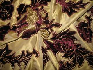 Velvet Embroidered Silk Taffeta Fabric ~ Crikey, Gold  