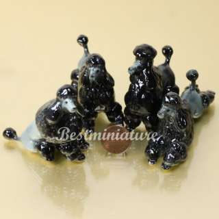 Black Poodle Dog Miniature Ceramic Statue Figurine  