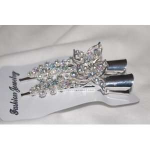   Exotic Butterfly & Rhinestone 3.5 Silver Alligator Clips Beauty