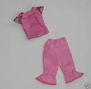 Vinyl Top Pink Ruffle Capri Outfit Barbie Doll Clothing  
