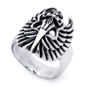 27MM Stainless Steel Antique Dagger & Wings Gothic Ring For Men (Size 