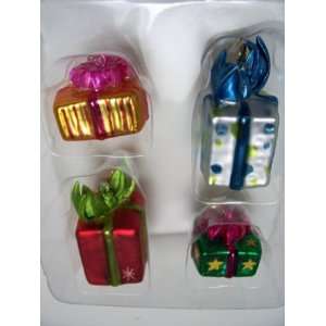   56 Tiny Trimmings Mini Blown Glass Gift Box Holiday Ornaments Set of 4