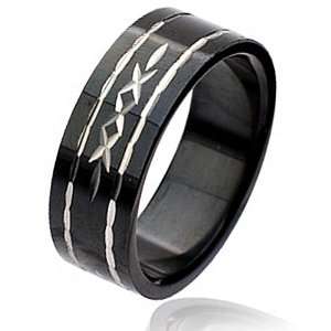  Black Plated Triple Cross Stainless Steel Ring 8MM   Size 