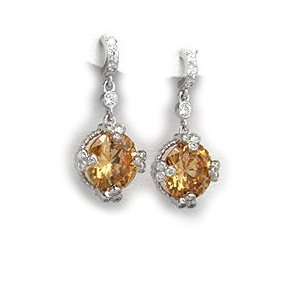  Golden Cubic Zirconia and Sterling Silver Drop Earrings Jewelry