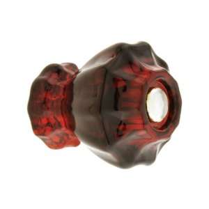  Medium Fluted Ruby Red Glass Cabinet Knob With Nickel Bolt 